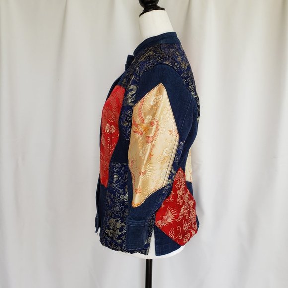 Nygard Sport Asian streetwear Stretch denim with satin patches Jacket Bohemian - Picture 5 of 10